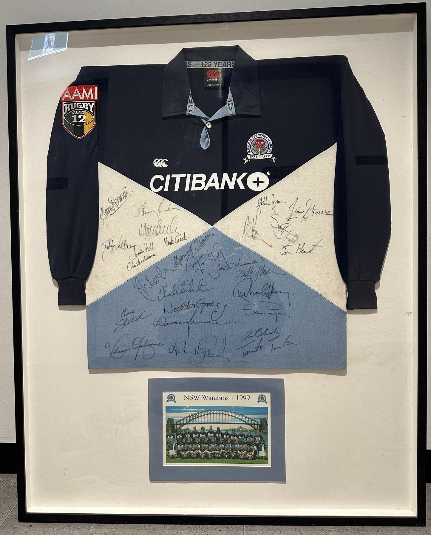 NSW Waratahs 1999 Squad Signed Canterbury Jersey, Framed with Team Photo