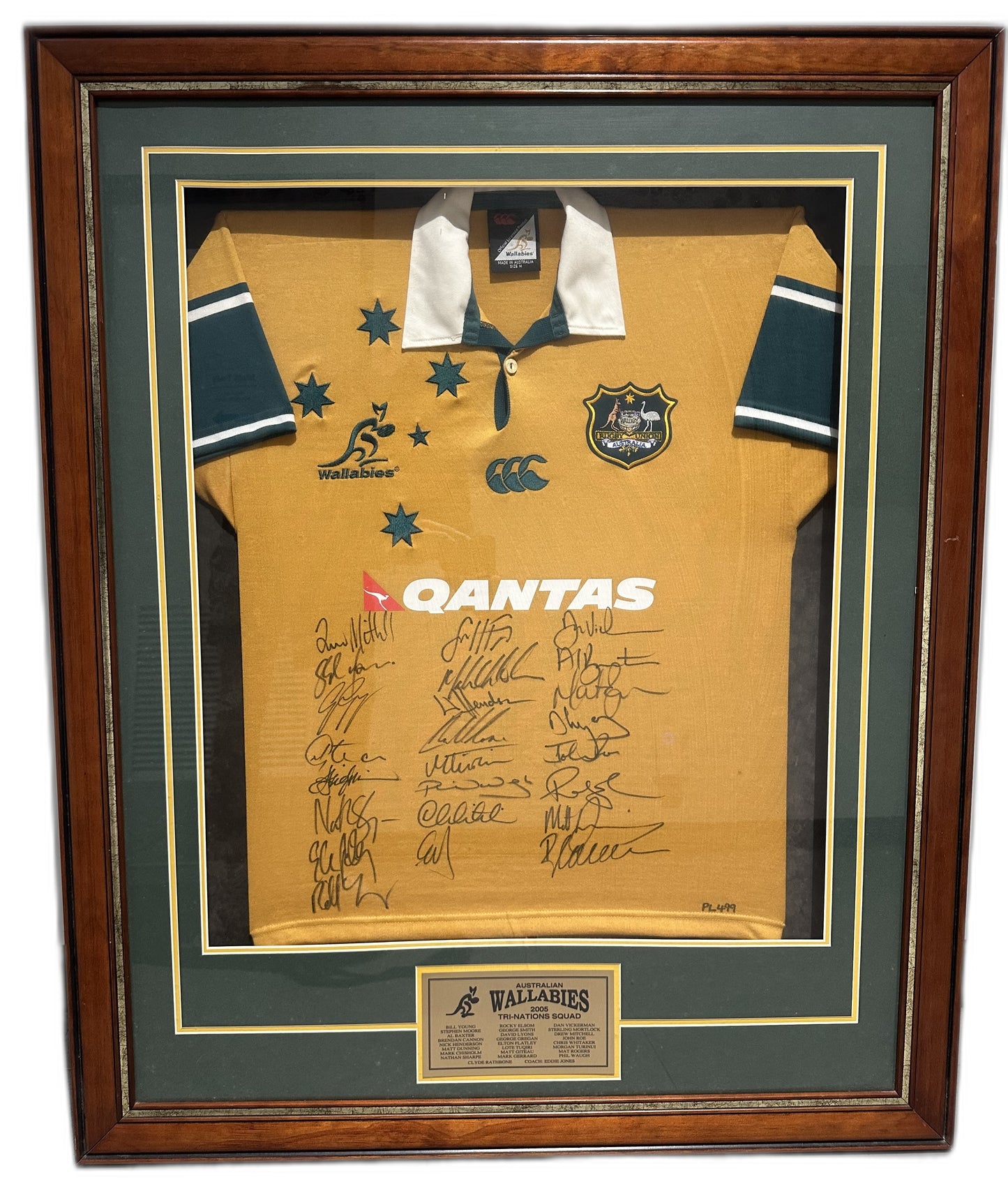 Australian Wallabies 2005 Tri-Nations Squad Multi-Signed Canterbury/Qantas Jersey, Framed